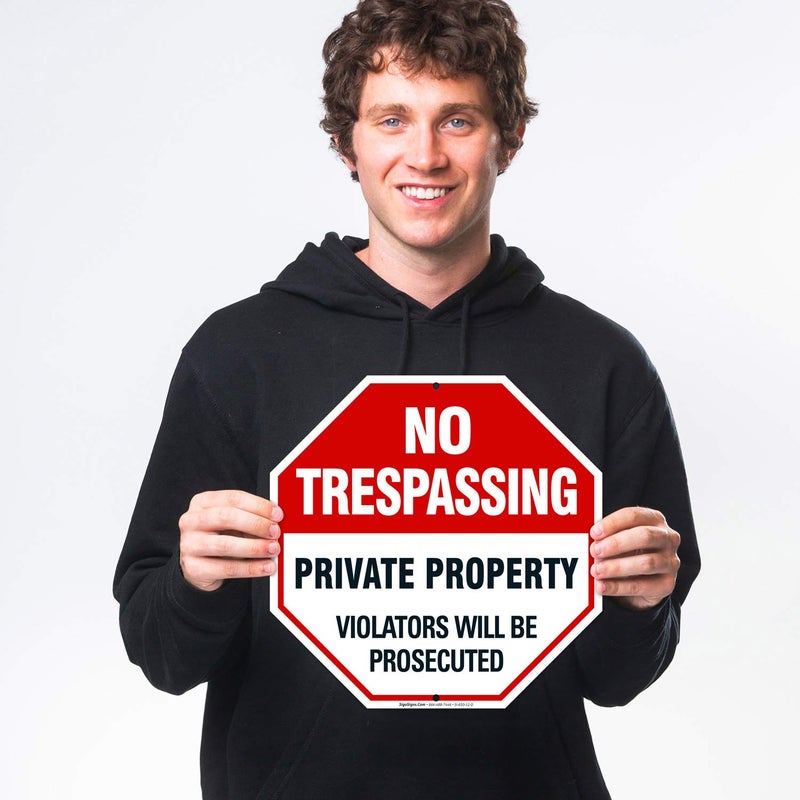 Sigo Signs 4 Pack No Trespassing, Private Property Sign, 12x12 Heavy 0.40 Aluminum, UV Protected, Long Lasting Weather/Fade Resistant, Easy Mounting, Indoor/Outdoor Use, Made in USA - Image 2